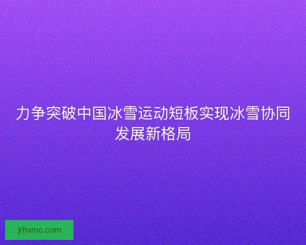 力争突破中国冰雪运动短板实现冰雪协同发展新格局
